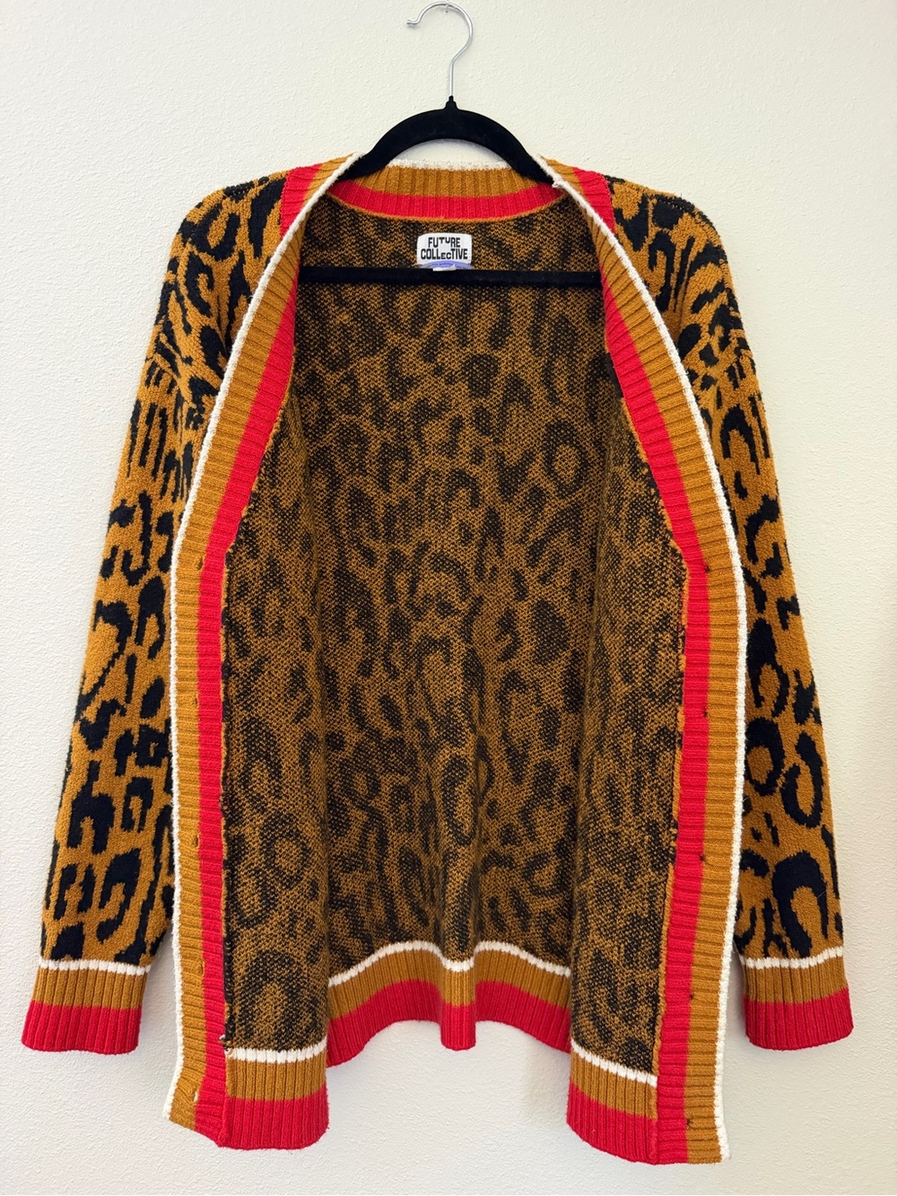 Future Collective Kahlana Barfield Brown Leopard Cardigan Sweater M - Picture 7 of 10